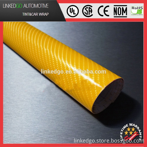 Guaranteed 100% air channels Yellow 4d carbon fiber film car wrap vinyl